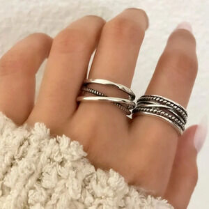 925 Sterling Silver Vintage Ring Minimalist Chunky Silver Ring Criss Cross
